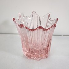 Vintage Dalzell Viking Pink Glass Ice Candle Holder Trinket Dish picture