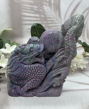 UV Reactive Ruby Kyanite Dragon Carving, Hand Carved Crystal Dragon, Ruby in Kya picture