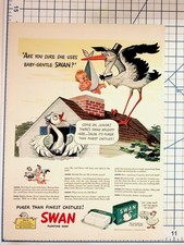 Vintage 1940s Swan Floating Soap Ad Baby Stork Burns & Allen Radio Show Ephemera picture