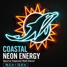 Miami Dolphins Neon Sign Orange Blue LED Wall Light 16.5