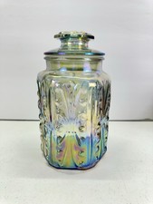 Vintage LE Smith Imperial Atterbury Scroll Canister Jar Iridescent Carnival 9