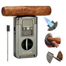 Galiner Travel Cigar Jet Flame Torch Lighter V-cutter Cutter Holder Punch Gift picture