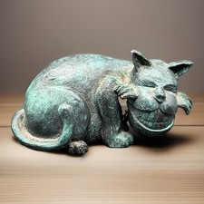 VTG Whimsical R Vandamme Cheshire Smiling Cat Figurine Resin Faux Bronze Patina picture