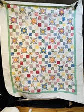 Mint Hand Quilted Floral Applique Quilt 61x76 1930Feed Sack Reproduction Cotton picture