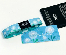 ZOX **BEST WISHES** Blue Version Silver Single MYSTERY Med NIP Wristband w/Card picture