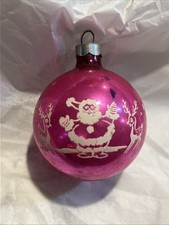 Vintage Santa w/ Reindeer Pink Stencil Christmas Ornament Corning Franke picture