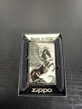 Zippo Etched Black Ice Pegasus Lighter 28802 Retired Style Dual Sided Design picture