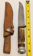 VINTAGE PUMA SOLINGEN GERMANY STAG FROSTED ETCHING FRANKFURT CITY KNIFE PRE-1964 picture