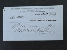 1849 antique DANIEL P SIMPSON boston ma BILLHEAD feathers mattresses furniture picture