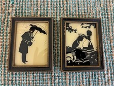 Pair Vintage Framed Silhouette Reverse Painted Pictures picture