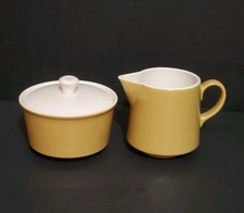 Sheffield Golden Meadow Creamer Sugar Covered Matching Lid Bowl Yellow Gold Vtg  picture