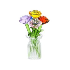 Miniature Five Glass Flowers Figurine Collectible With Vase For Wedding Gift picture