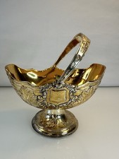 Vintage Repousse Silver Plated Handled Basket Goldwash Interior Japan 6