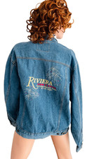 VINTAGE 90s RIVIERA Hotel & Casino LAS VEGAS Embroidered JEAN JACKET Unisex L picture