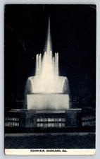 1945 Highland, IL Fountain Night View RPPC Postcard Voegele's Studio picture