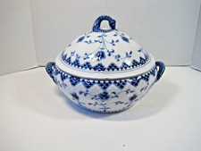B & G Denmark Blue Embossed Scales Seahorse Handles Small Tureen 7.5