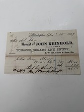 Vintage Receipt Country Store Tobacco Segars 1869 Great Piece SHIPS FREE USA picture