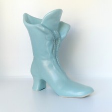 Vtg Ceramic Victorian Boot Planter Vase  Shoe Blue USA Pottery picture