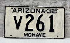 1938 Arizona Mohave License Plate V261 Repainted Vintage Embossed Steel Tag picture