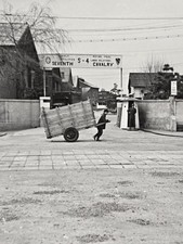 Original Vintage Military Snapshot Photo 7th Cavalry Base Gate S-4 Motor Pool picture