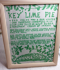 NOS Vtg. Key West Hand Prints Fabric Framed Key Lime Pie Recipe VANDA PELL picture