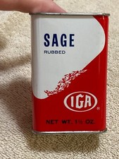 IGA Sage Red And White Background Metal Spice Tin 1 1/2 Oz picture
