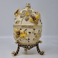 Keren Kopal Large White Egg with Bees  Trinket Box Authentic Faberge-like Nice picture