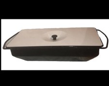 Antique Black And White fun Enamelware Rectangle 16 Inch Covered Pan picture