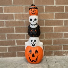 Vintage Empire Halloween Totem Pumpkins Ghost Cat Skull 32 inch Blowmold picture