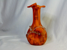 M F Cristal de Paris Vintage Glass Vase Mottled Orange Galle Style Hand Made picture