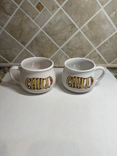 Houston Harvest CHILI Soup Mugs Set of 2 White Ceramic 16 Oz Oversized Cups picture