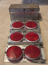 Vintage Stratolite No 38 Roadside Reflector Set of 3 Metal Box 1950s Auto Safety picture