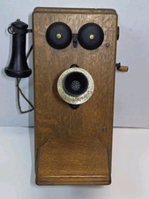 Antique 1900's Leich Electric Co. Genoa, IL Hand Crank Wall Telephone Solid Oak picture