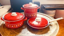 Lot 3 Vintage Enamel Iron Pans,motif  Retro Midcentury Danish Scandinavian B3/D picture