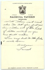 Vintage Nachusa Tavern Letter, Dixon, IL Hotel Billhead picture