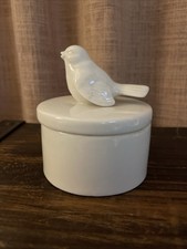White Ceramic Trinket Box With Bird On Top picture