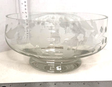 Vintage Etched Clear Glass Footed  Bowl EC SEE PHOTOS  picture