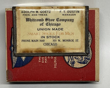 Vtg Advertising Tin Match Box Holder Cover Whitcomb Shoe Co Chicago Goetz Dustin picture
