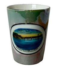 CALAIS MAINE ME Antique INTERNATIONAL BRIDGE Souvenir PAINTED TRINKET CUP picture