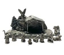 Pewter Nativity Scene Mini 12 Piece Set + Crèche Holiday Tiny Decor Figurines picture