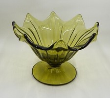 Westmoreland Glass Lotus Olive Green Pedestal Open Candy Compote Dish picture