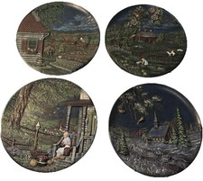 Byron Molds 4 Seasons 3D Plates Hand Painted Set of 4 1980 10 Inch VTG picture