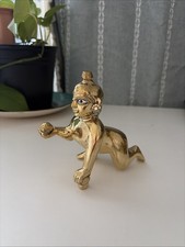 Brass Finish Crawling Baby Krishna (Laddu Gopal) Statue Hindu Idol Murti picture