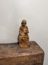 Vintage Hand Carved Wood Shepherd Boy with Lamb Figurine picture