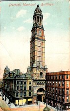 Greenock Scotland Municipal Buildings Tower Printed Postcard Posted 1908 picture