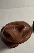 Vintage Wooden Carved Kitten / Cat Sleeping Curled Up Folk Art Kitty picture