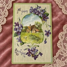 1910 Antique Birthday Postcard Violets Cottage Germany McCook Nebraska picture