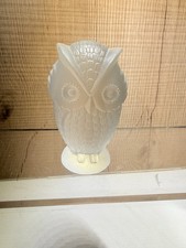 Vintage Kristaluxus Frosted Crystal Owl Figurine 3” Tall Art Glass Collectible picture