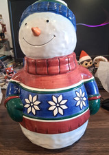 1999 VINTAGE CHRISTMAS St. NICHOLAS SQUARE Cookie Jar Snowman with Sweater picture