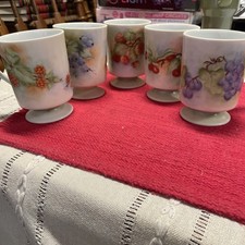 (5) Hand Painted W/Various Fruits Tea Cups Footed (Signed Ima Lea) picture